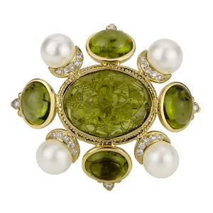 Brooch - Peridot, Pearl and Diamond