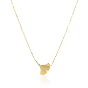 Brushed Gold Ginkgo Pendant Necklace