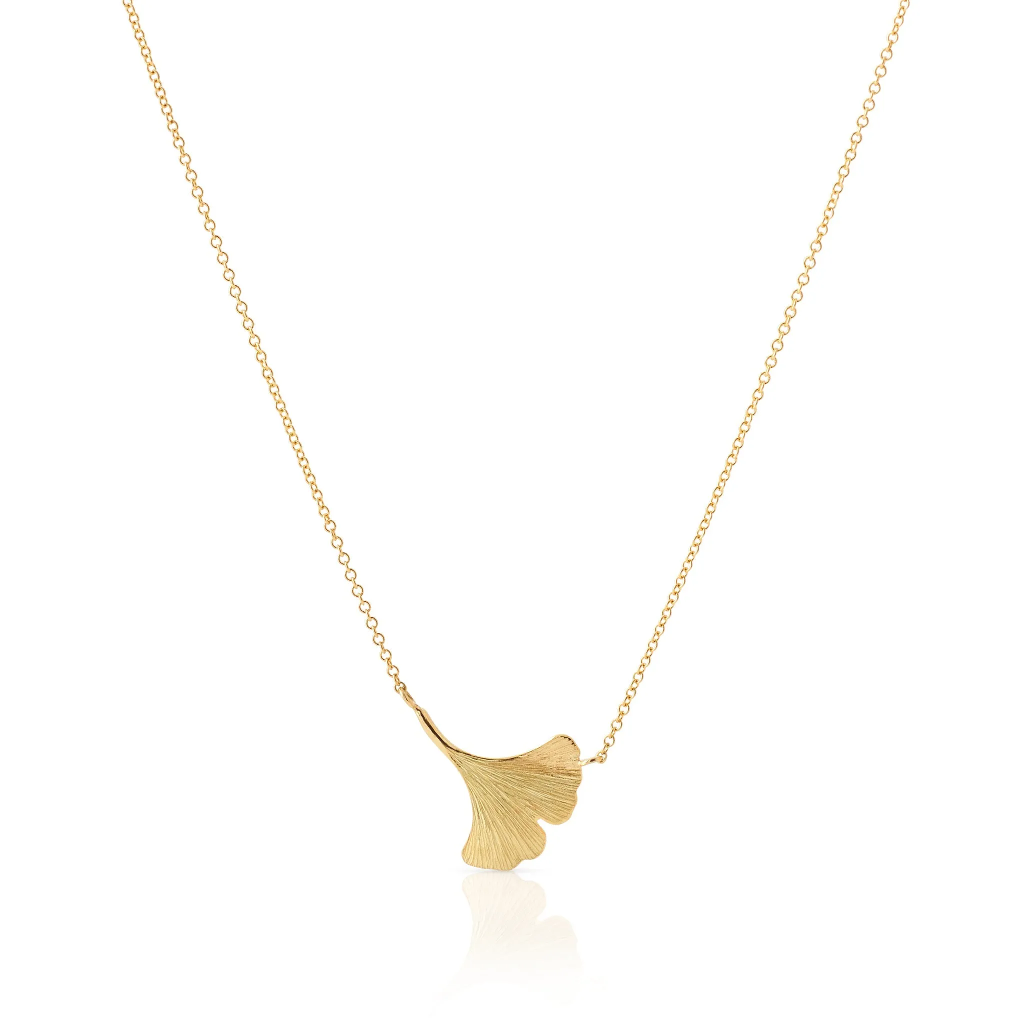 Brushed Gold Ginkgo Pendant Necklace
