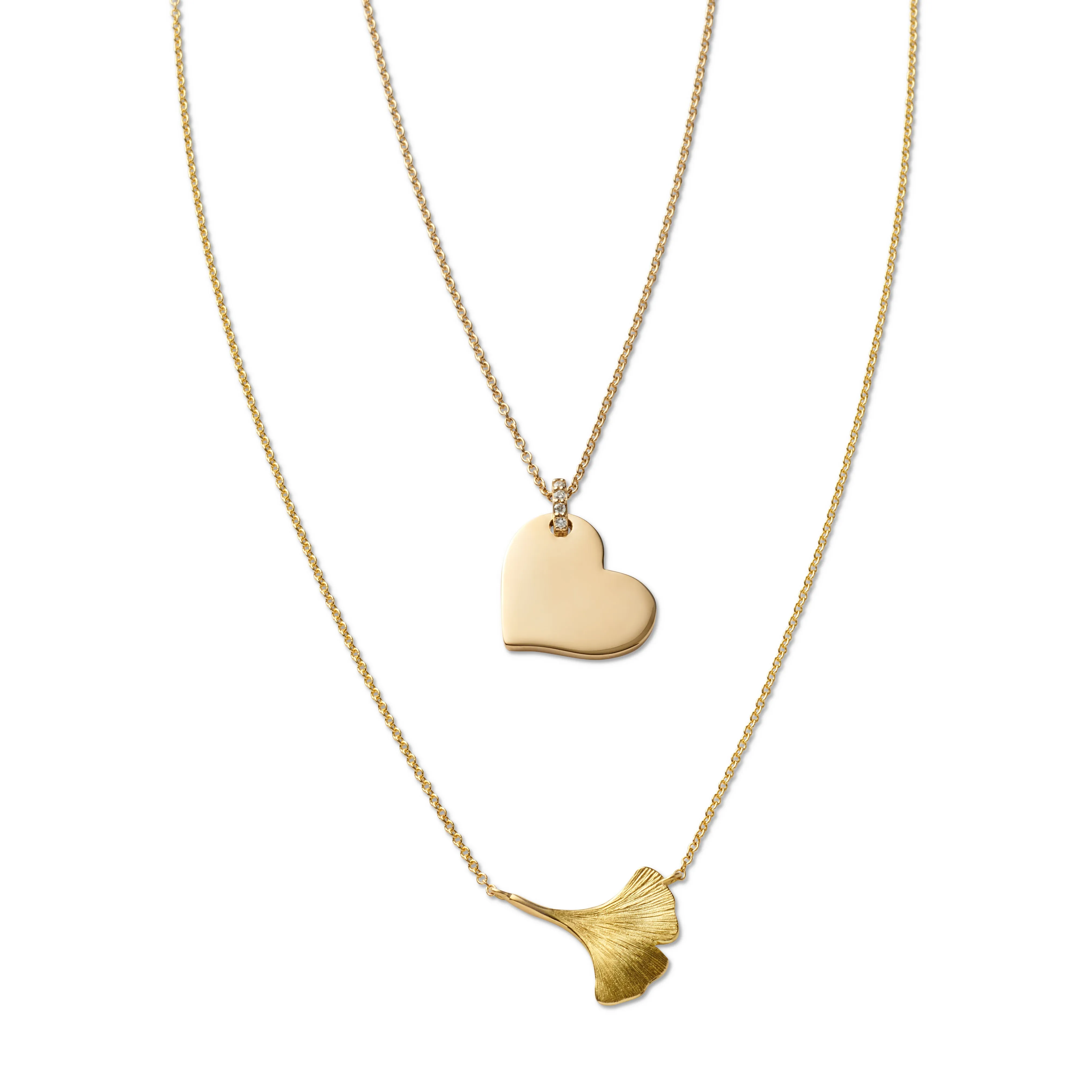 Brushed Gold Ginkgo Pendant Necklace