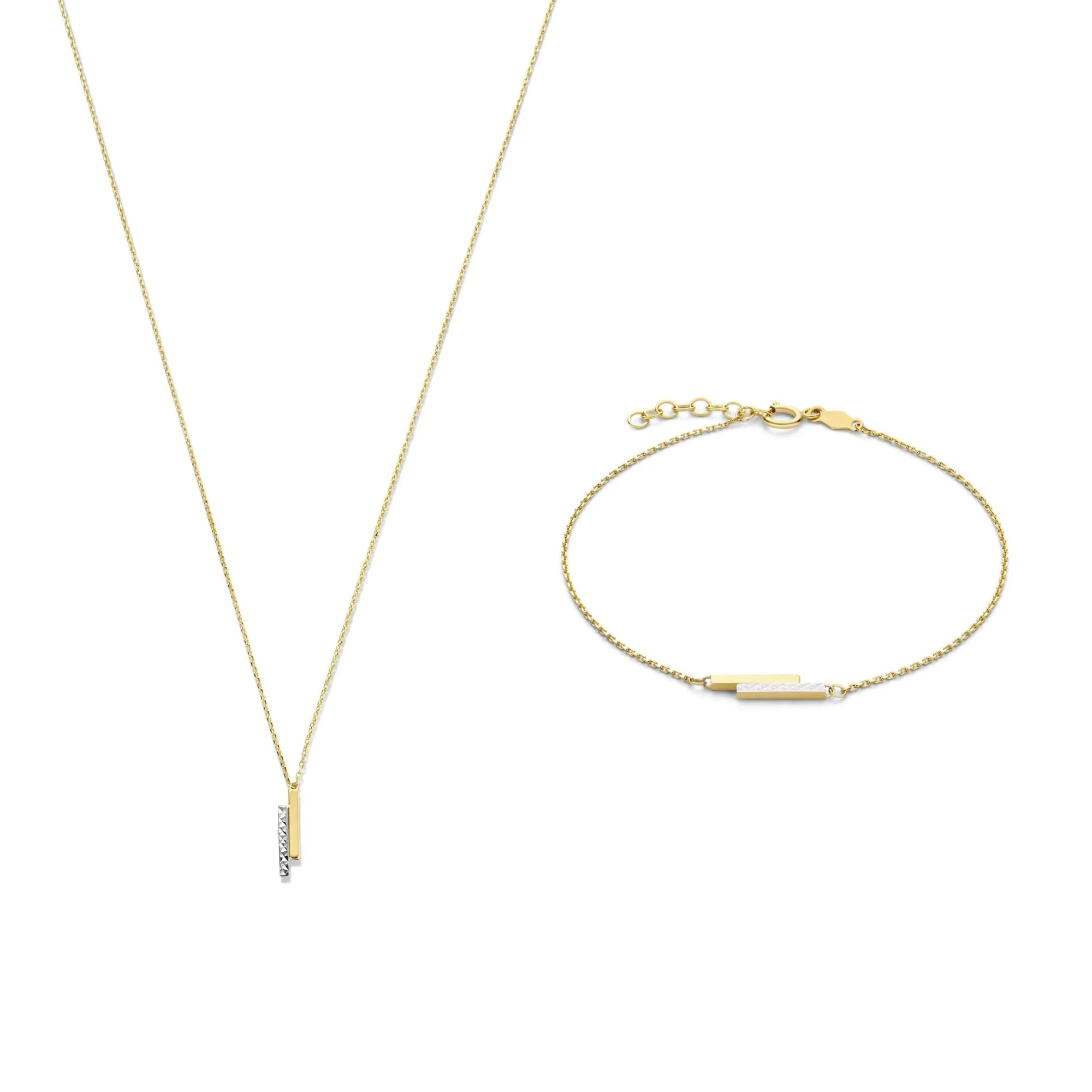Cadeau d'Isabel 14 karat gold necklace and bracelet gift set with rods