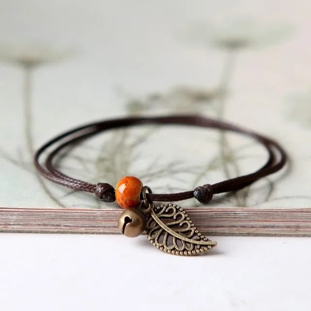Ceramic Beaded Bracelet Anklet Couple Girlfriends Bohemian Retro First Leaf Jewelry for Women Gift