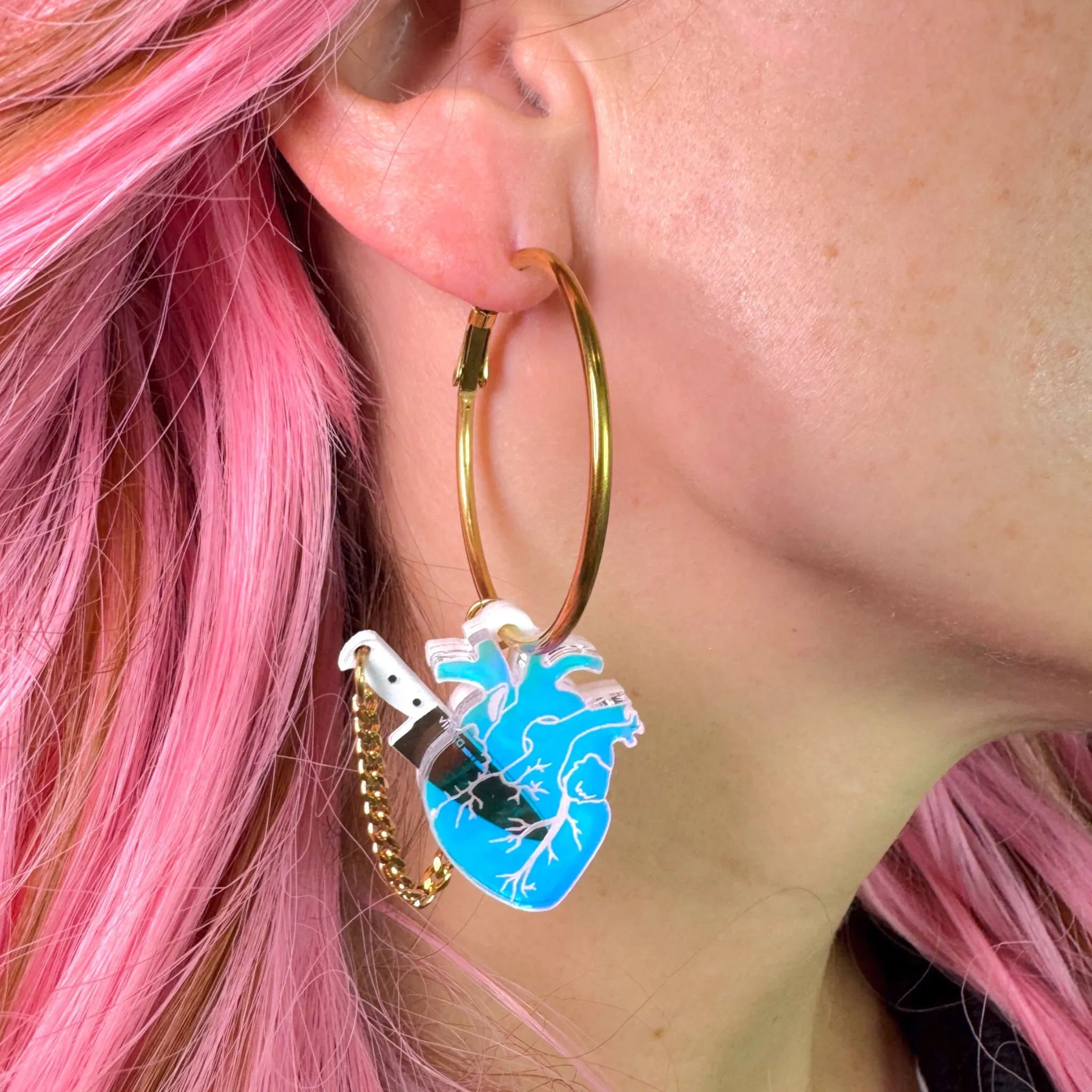 Chopped Heart Hoops - Dreamy Iridescent