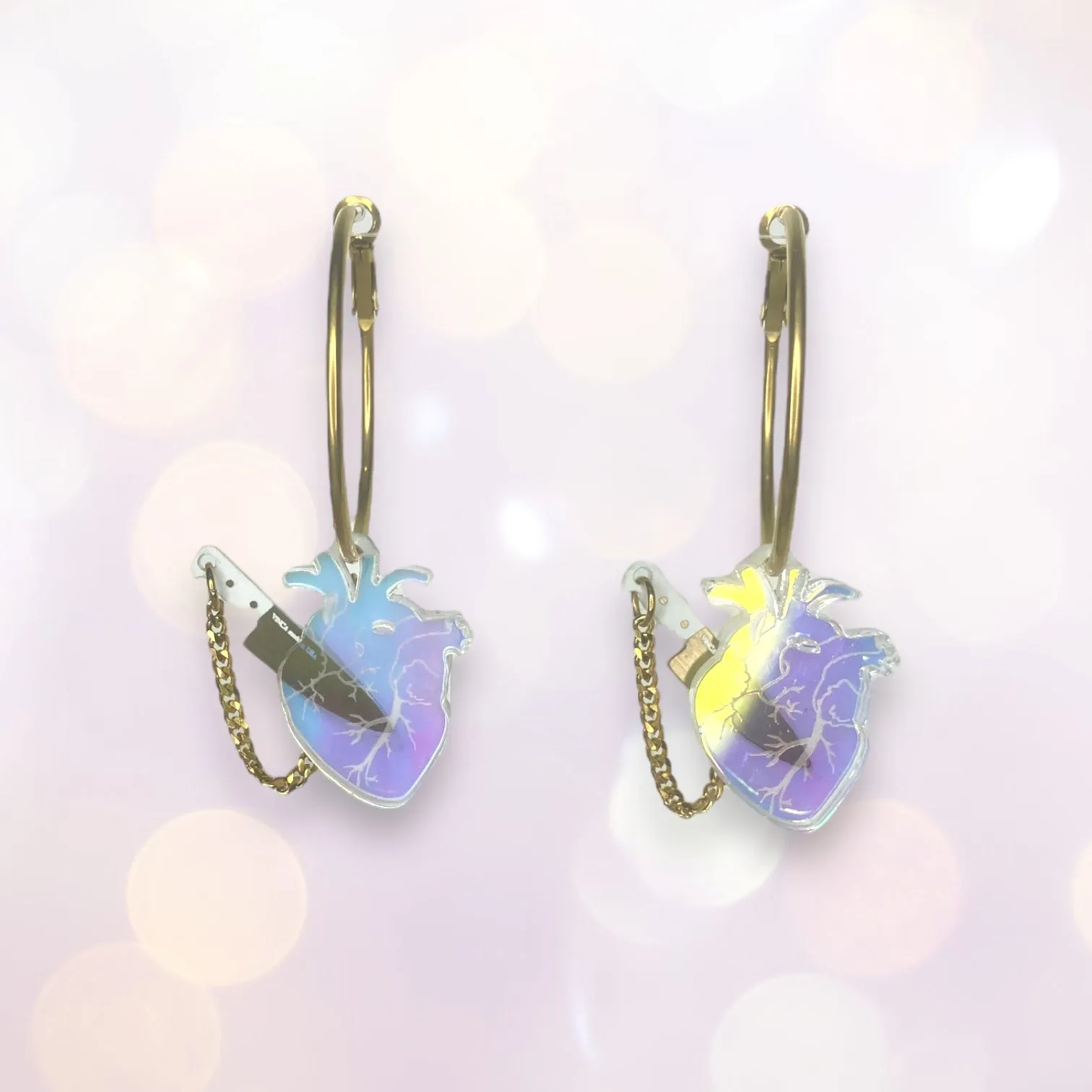 Chopped Heart Hoops - Dreamy Iridescent