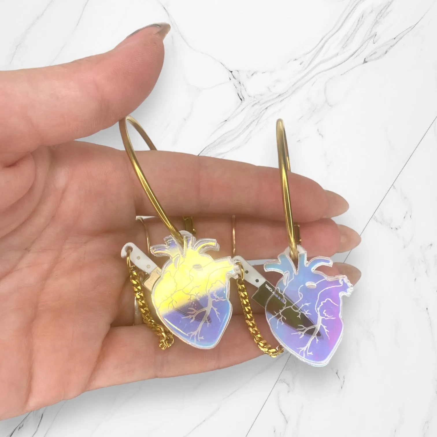 Chopped Heart Hoops - Dreamy Iridescent