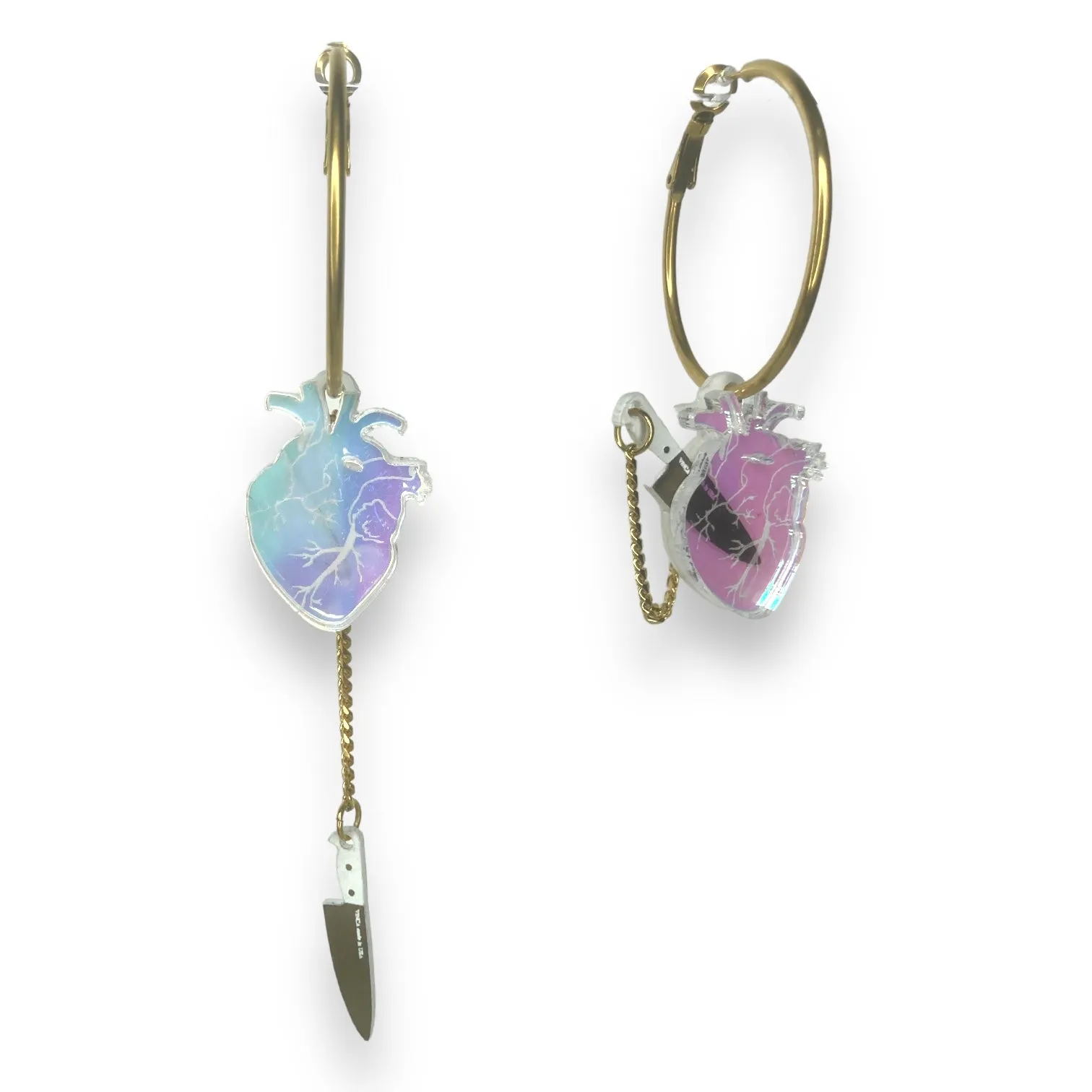 Chopped Heart Hoops - Dreamy Iridescent