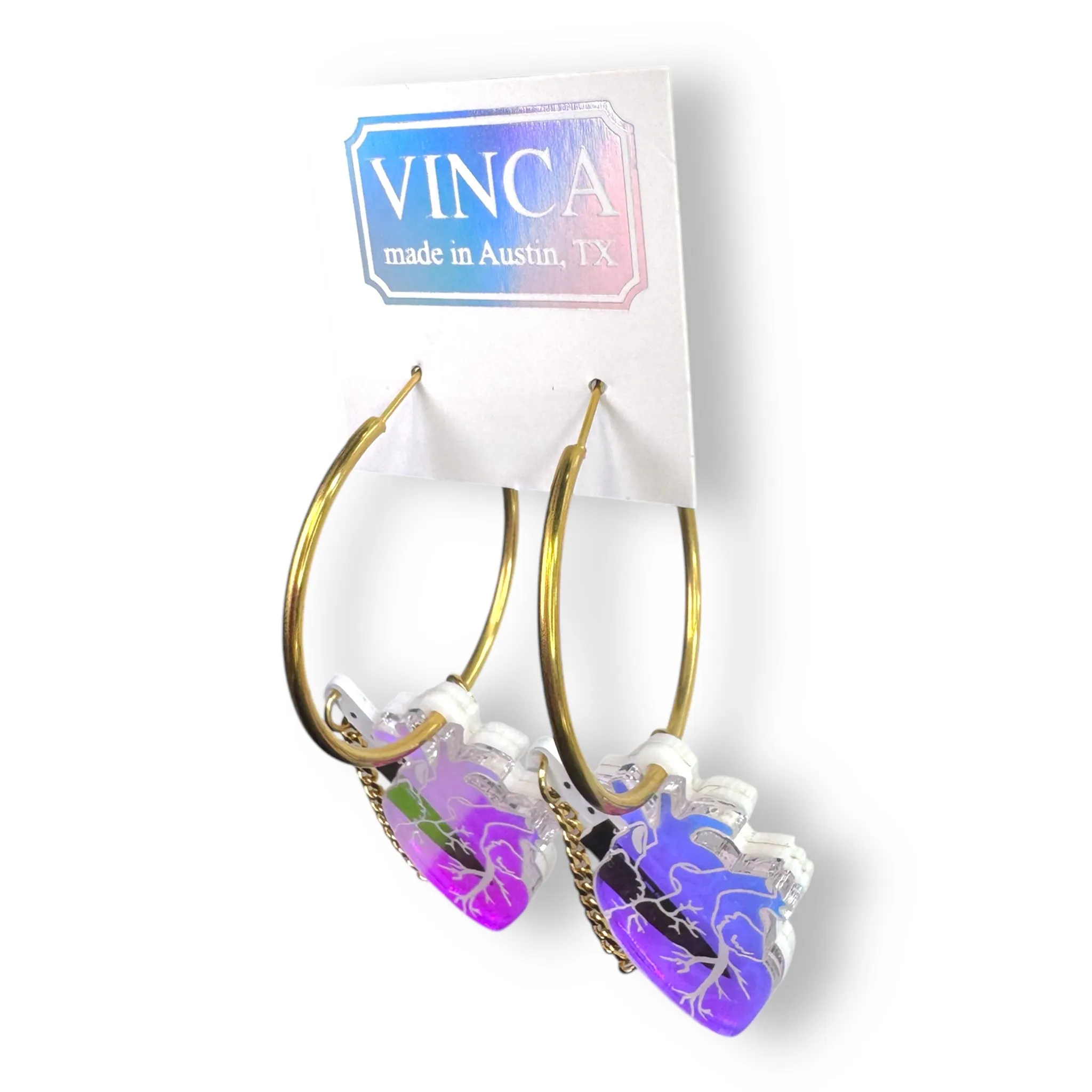 Chopped Heart Hoops - Dreamy Iridescent