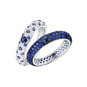 Composition of rings in 925 Silver plated with white and black Rhodium assembled with zirconium oxide