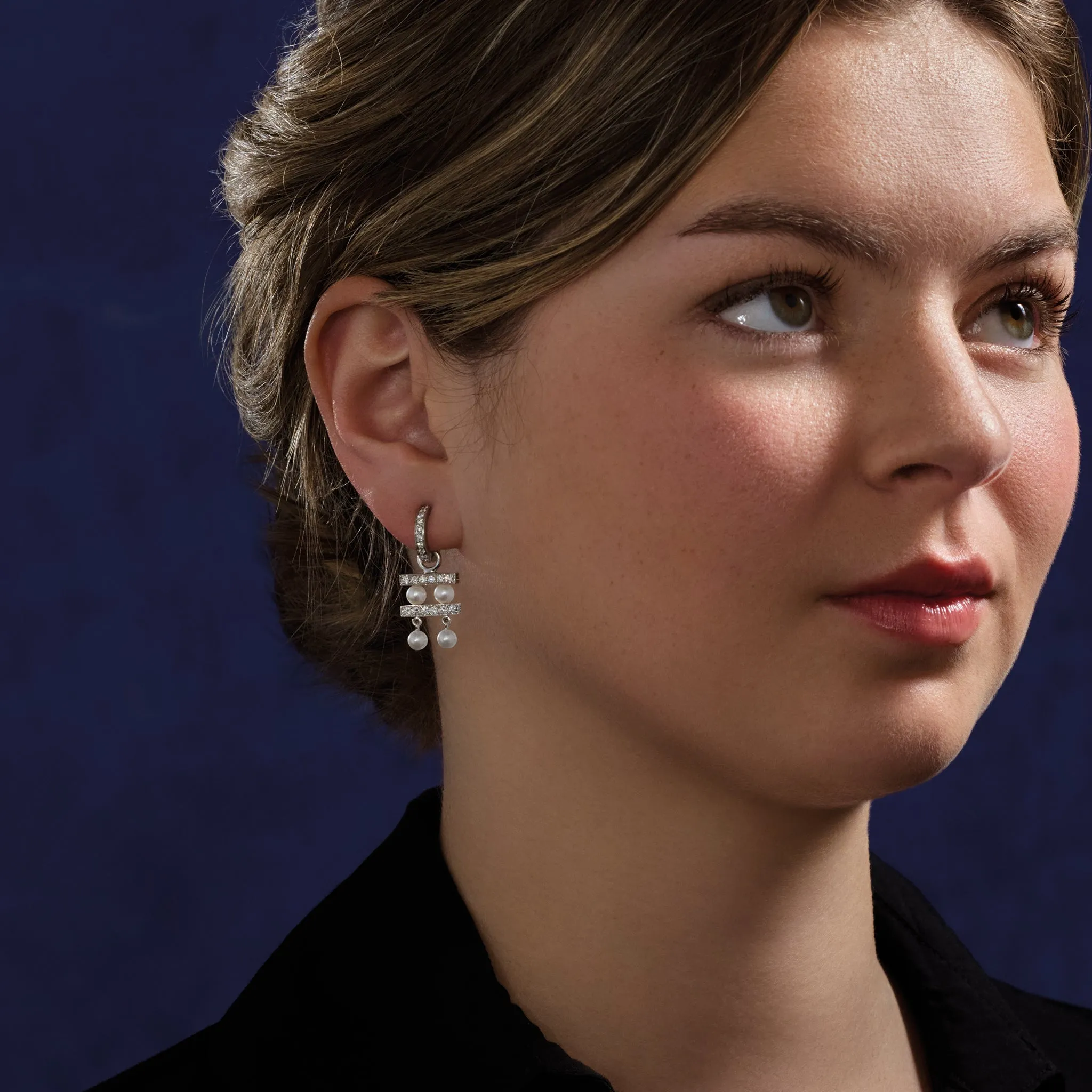 Couture Double Earring Drops 18ct White Gold - Diamond Pav?? & Pearl