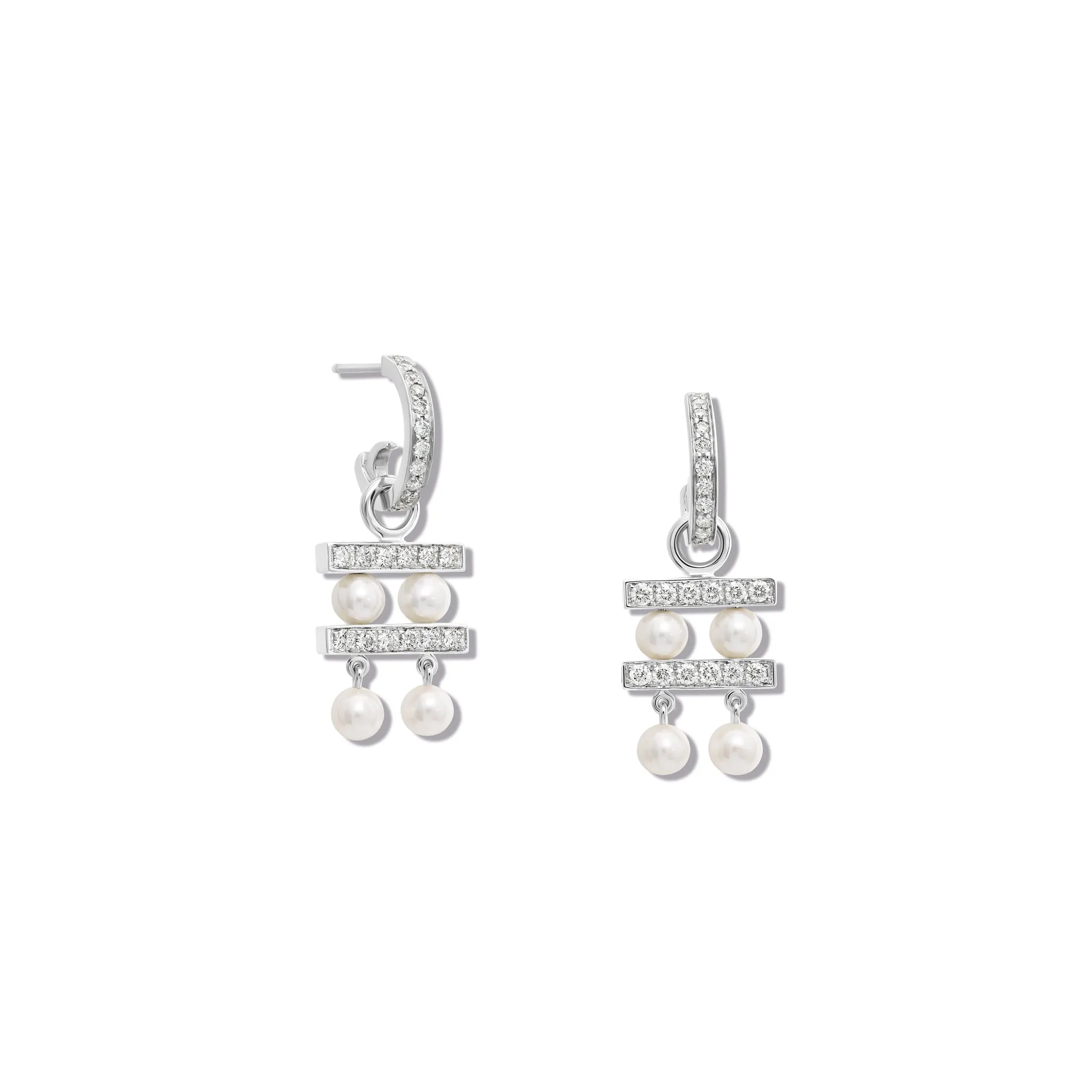 Couture Double Earring Drops 18ct White Gold - Diamond Pav?? & Pearl