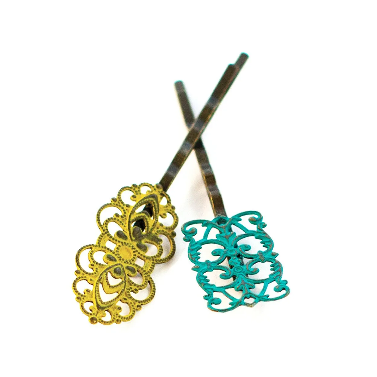 Dainty Bobby Pins (2 pack) - Hand Painted Art Deco Metal Filigree Hair Pin