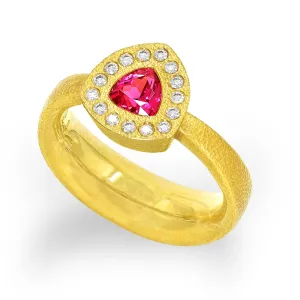 Devta Doolan Gem Pink Spinel Trillion Ideal Cut White Diamond One of a Kind Ring