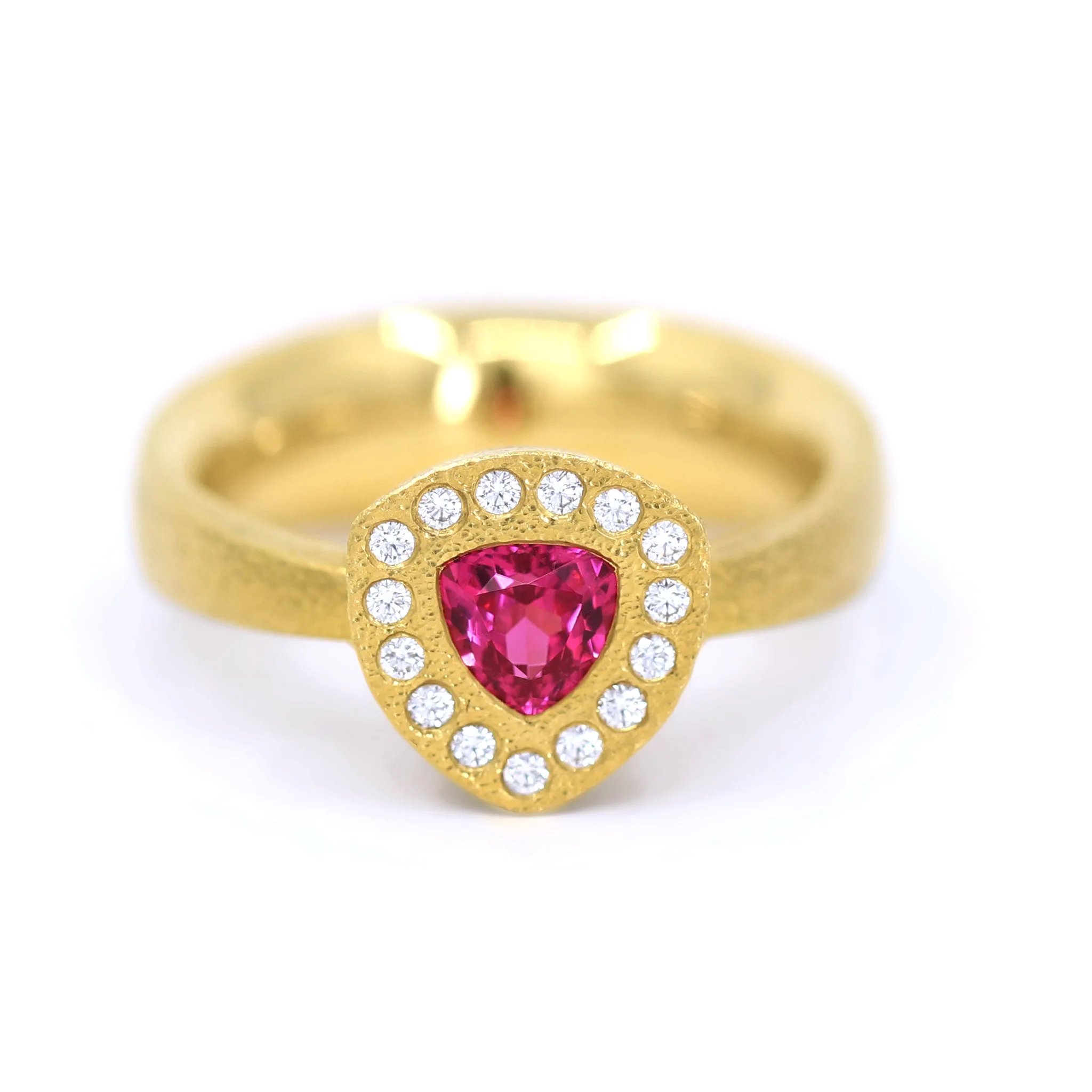 Devta Doolan Gem Pink Spinel Trillion Ideal Cut White Diamond One of a Kind Ring