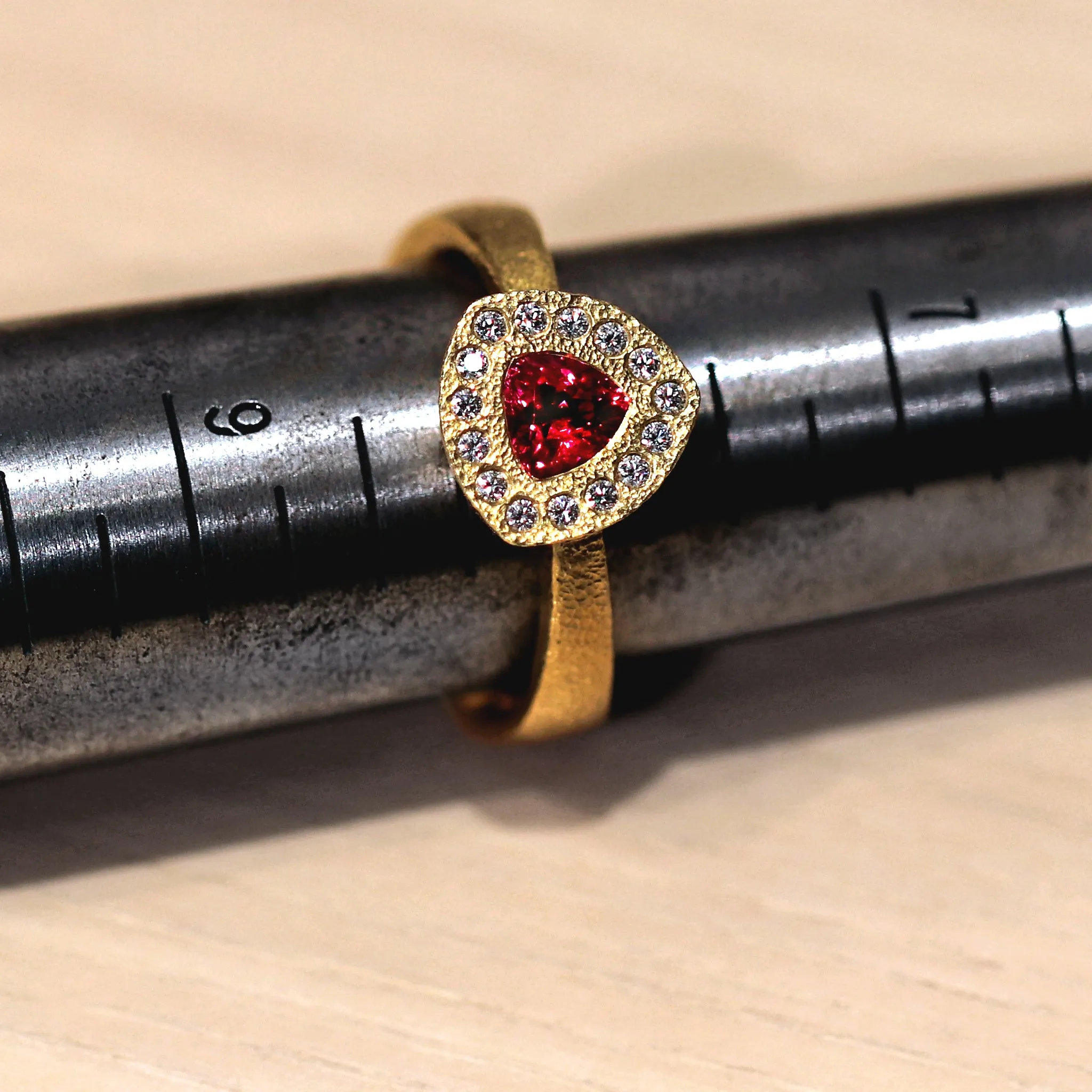 Devta Doolan Gem Pink Spinel Trillion Ideal Cut White Diamond One of a Kind Ring