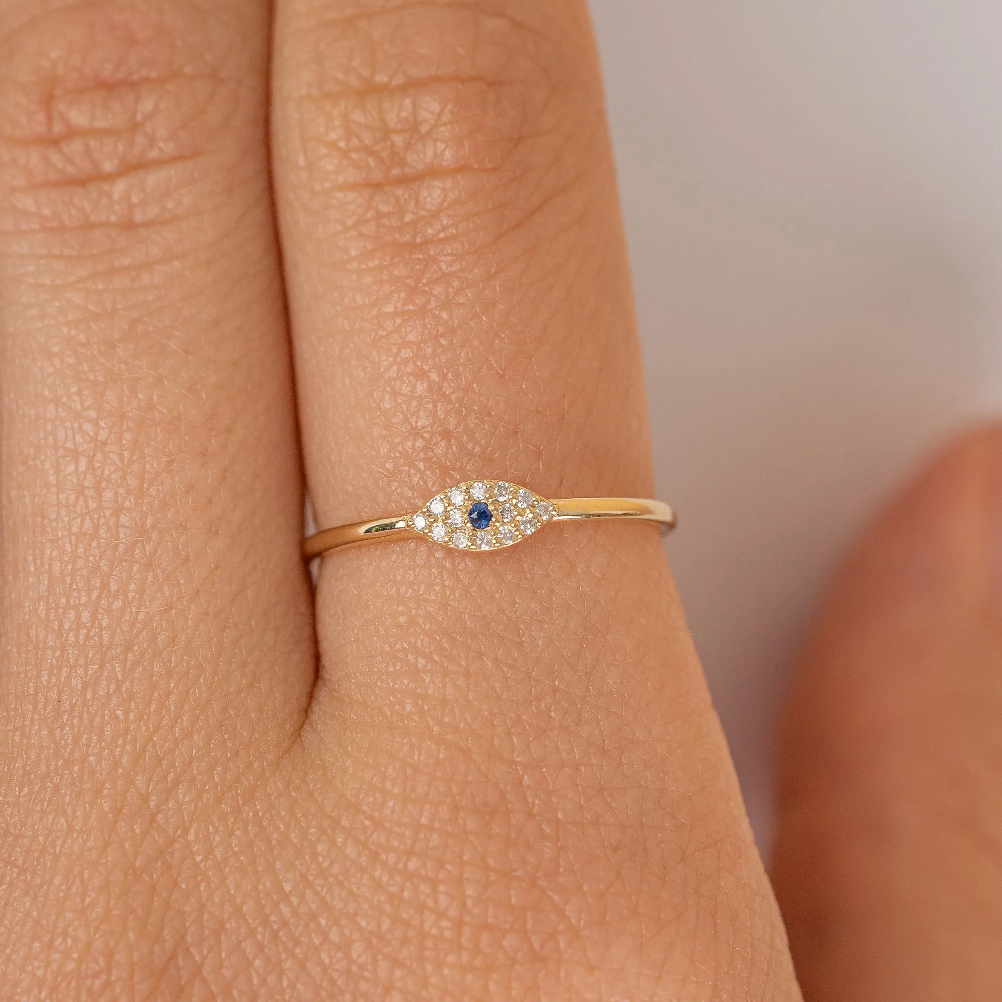 Diamond and Single Sapphire Evil Eye Ring, Missandei