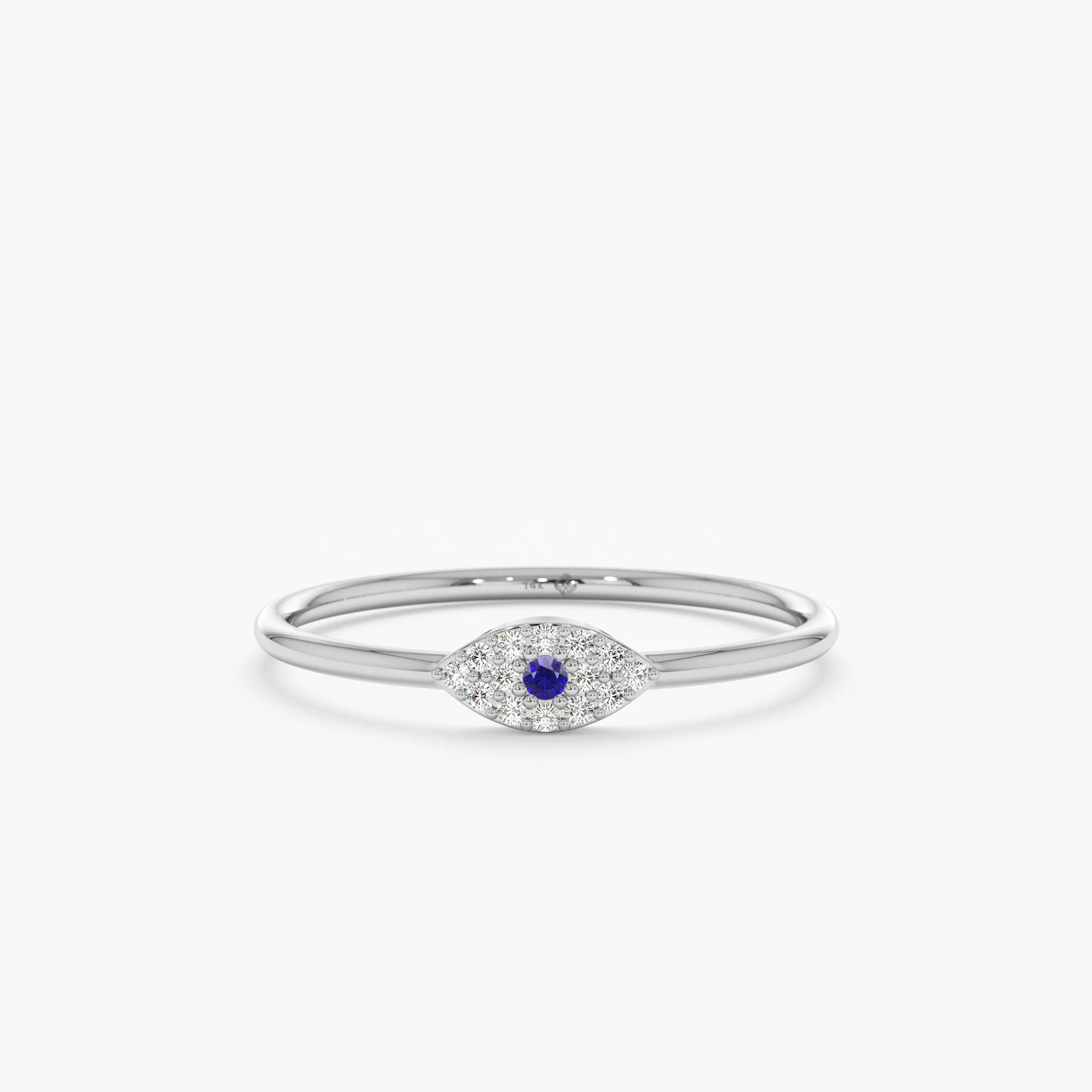 Diamond and Single Sapphire Evil Eye Ring, Missandei