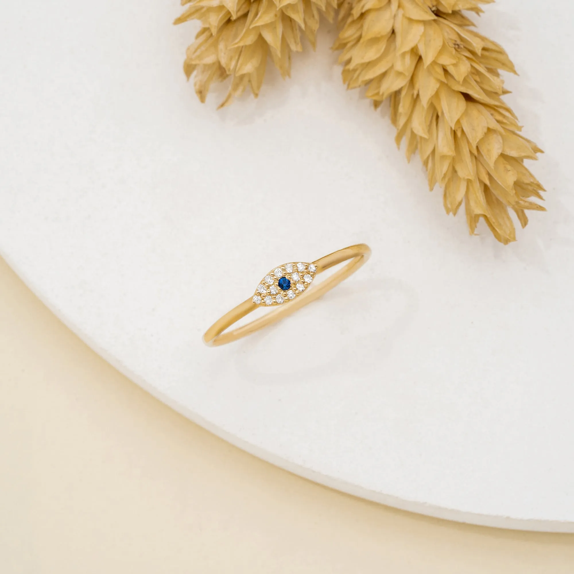 Diamond and Single Sapphire Evil Eye Ring, Missandei
