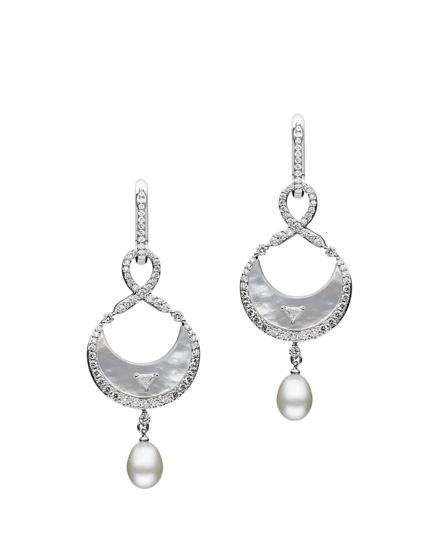 Diamond Crescent Moon Pearl Earrings | Mother Of Pearl, Diamonds and White Gold