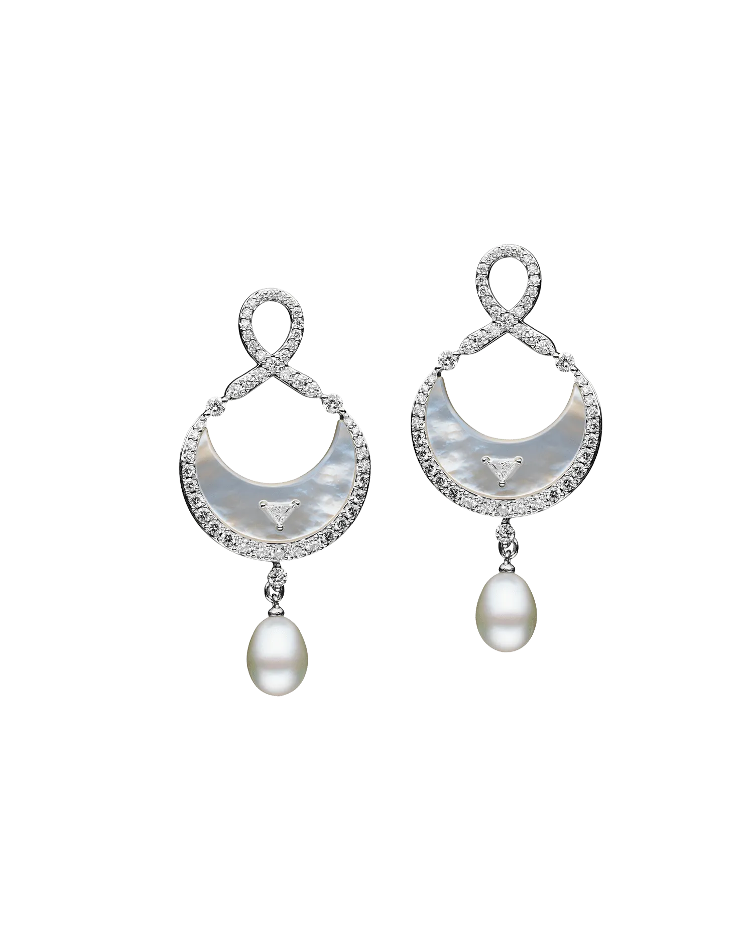 Diamond Crescent Moon Pearl Earrings | Mother Of Pearl, Diamonds and White Gold