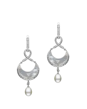 Diamond Crescent Moon Pearl Earrings | Mother Of Pearl, Diamonds and White Gold