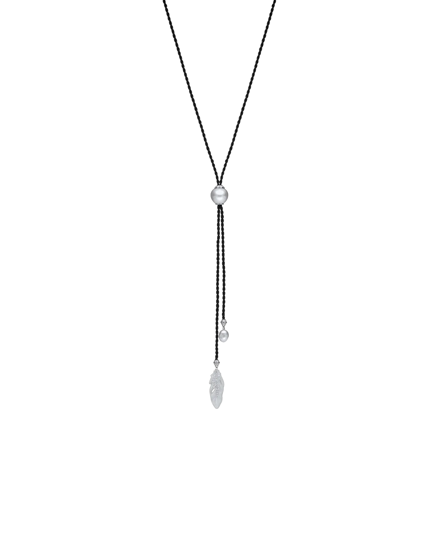 Diamond Feather Silk Pearl Necklace | 13mm Keshi Pearl, Mother of Pearl, and White Gold