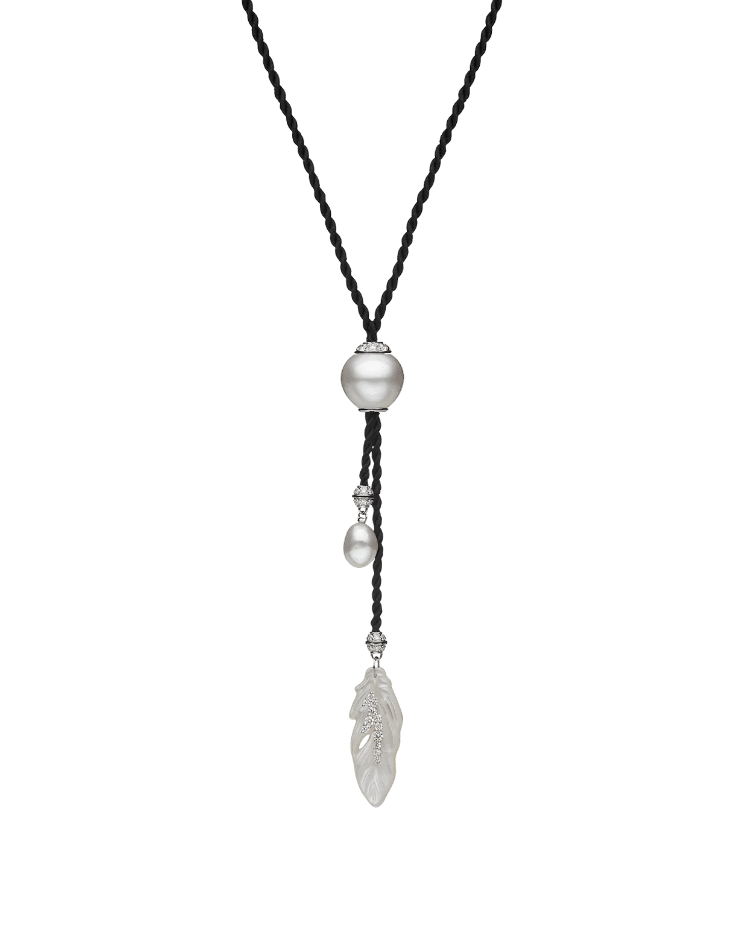 Diamond Feather Silk Pearl Necklace | 13mm Keshi Pearl, Mother of Pearl, and White Gold