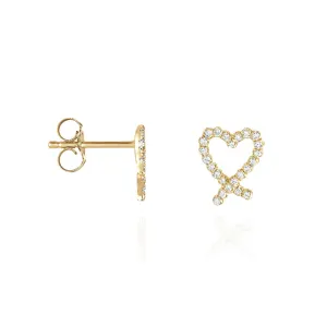 Diamond Heart Earrings -18k Yellow Gold