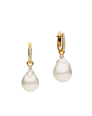Diamond Pearls My Way Earrings | 12mm Baroque Pearls, Diamonds, and Yellow Gold