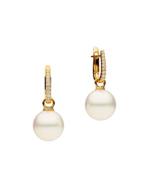 Diamond Pearls My Way Earrings | 12mm Round Pearls, Diamonds and Yellow Gold