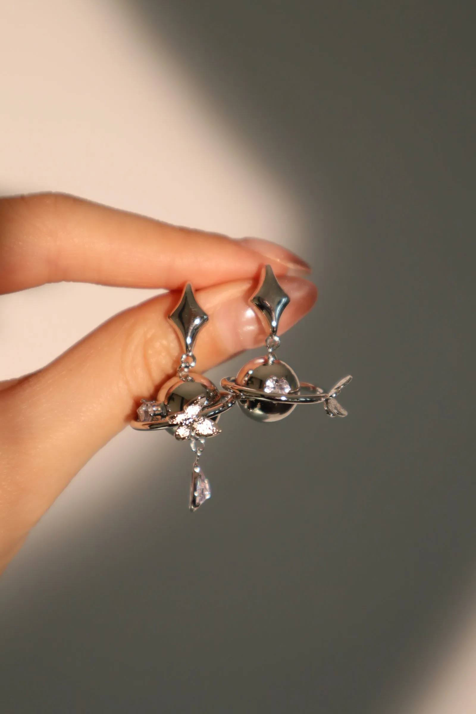 Diamond Saturn Star Butterfly Earrings