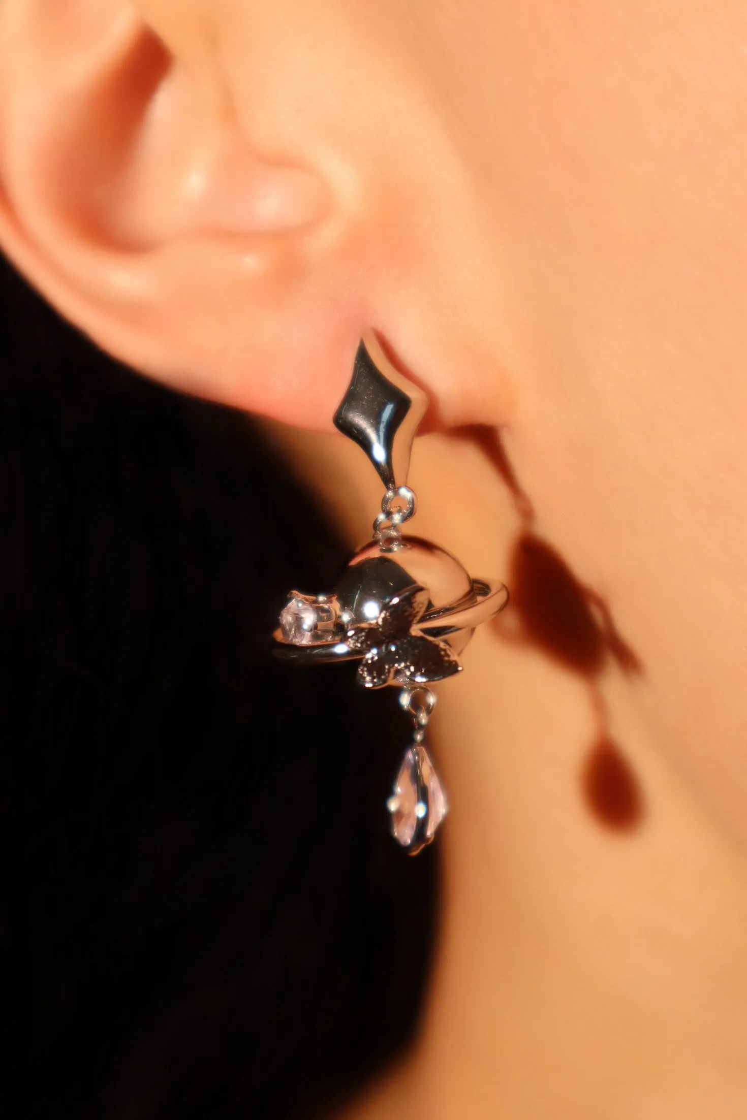 Diamond Saturn Star Butterfly Earrings