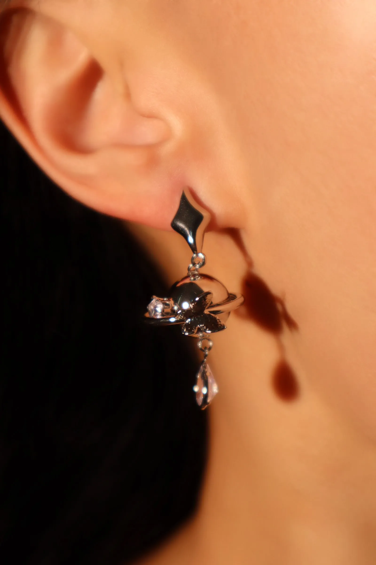 Diamond Saturn Star Butterfly Earrings