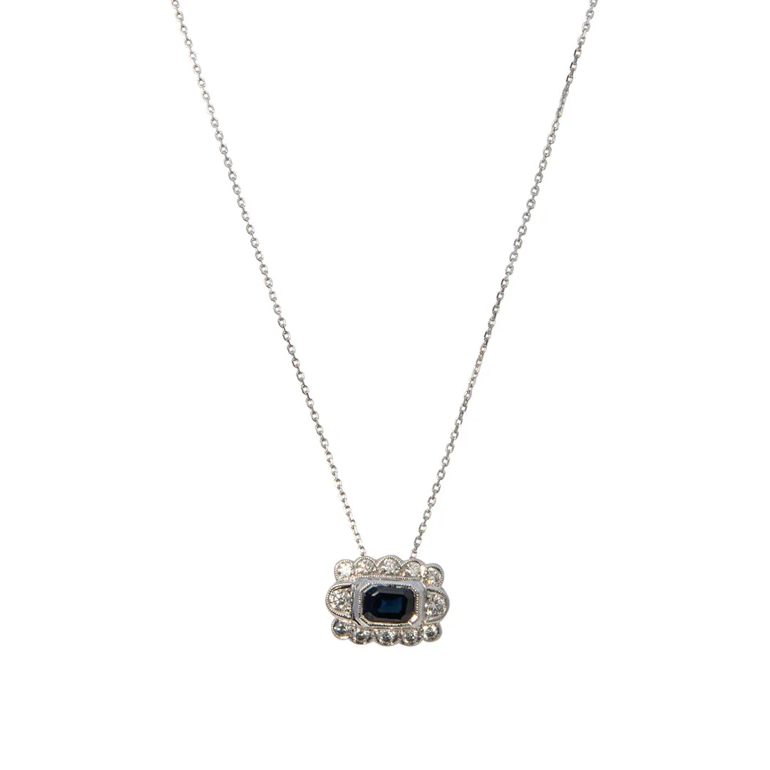 Emerald-Cut Sapphire & Diamond 14K Gold Pendant Necklace