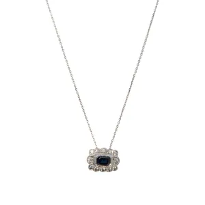 Emerald-Cut Sapphire & Diamond 14K Gold Pendant Necklace