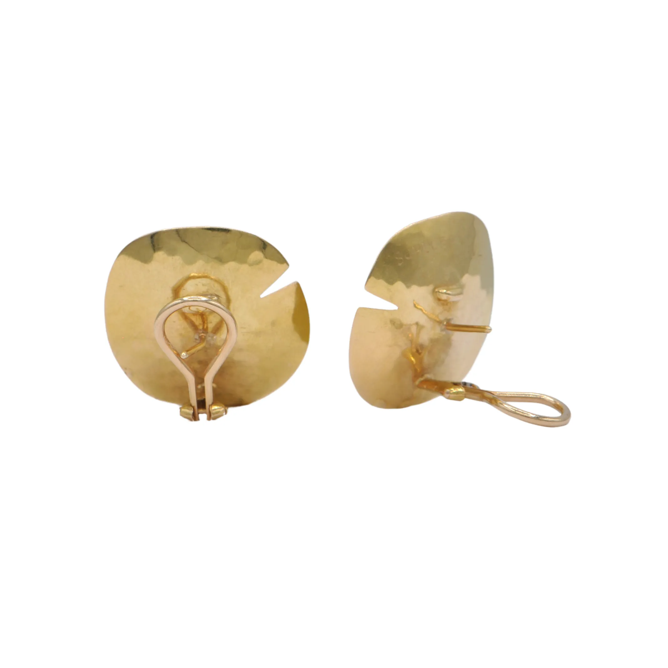 Estate Signed 18k Yellow Gold Brutalist Style Earrings