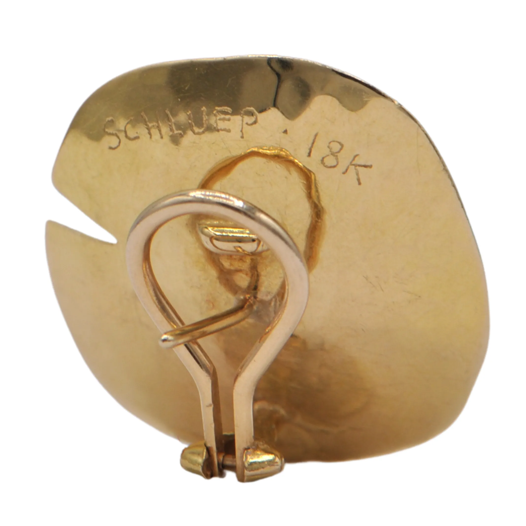 Estate Signed 18k Yellow Gold Brutalist Style Earrings