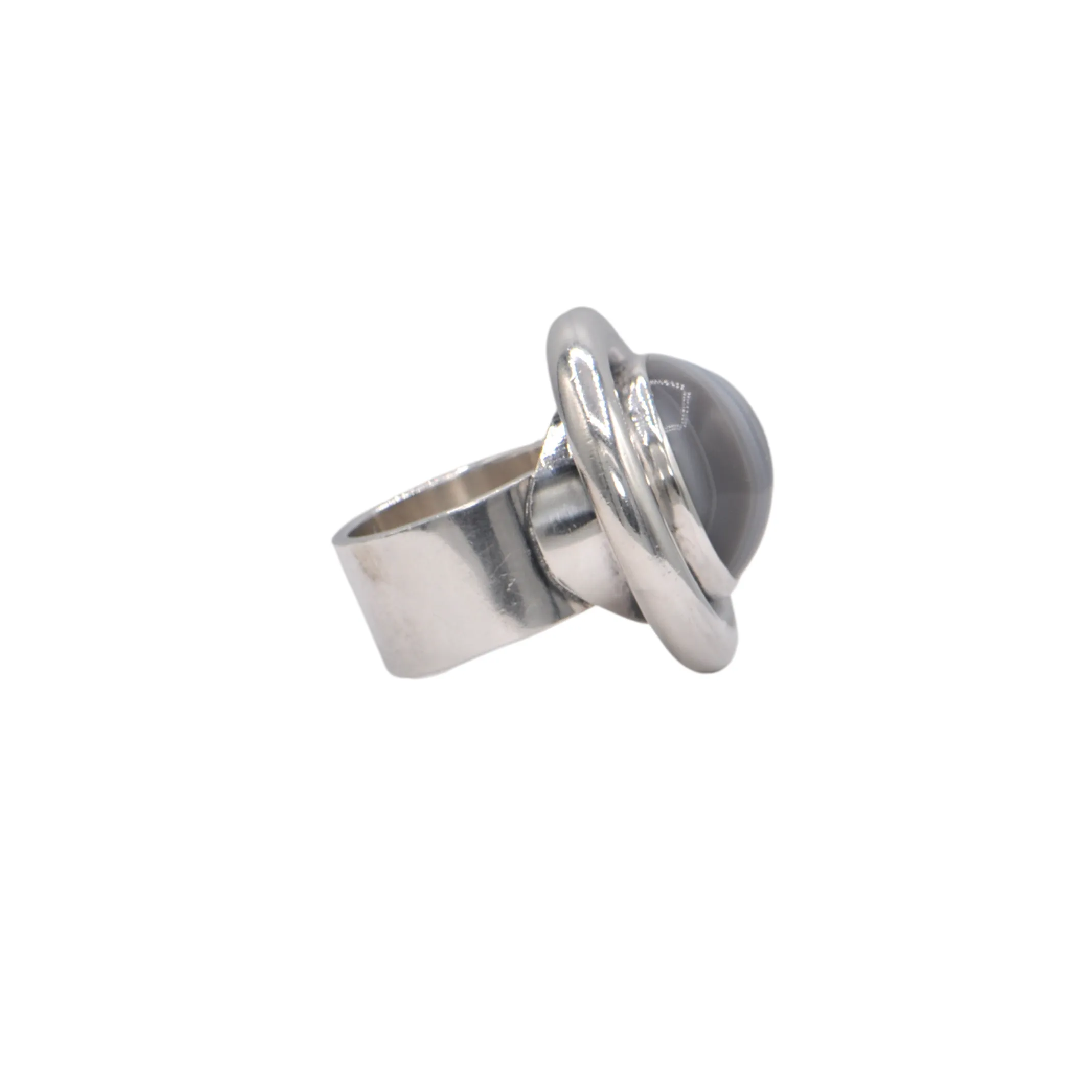 Estate Signed Walter Schluep Banded Agate Sterling Silver Ring