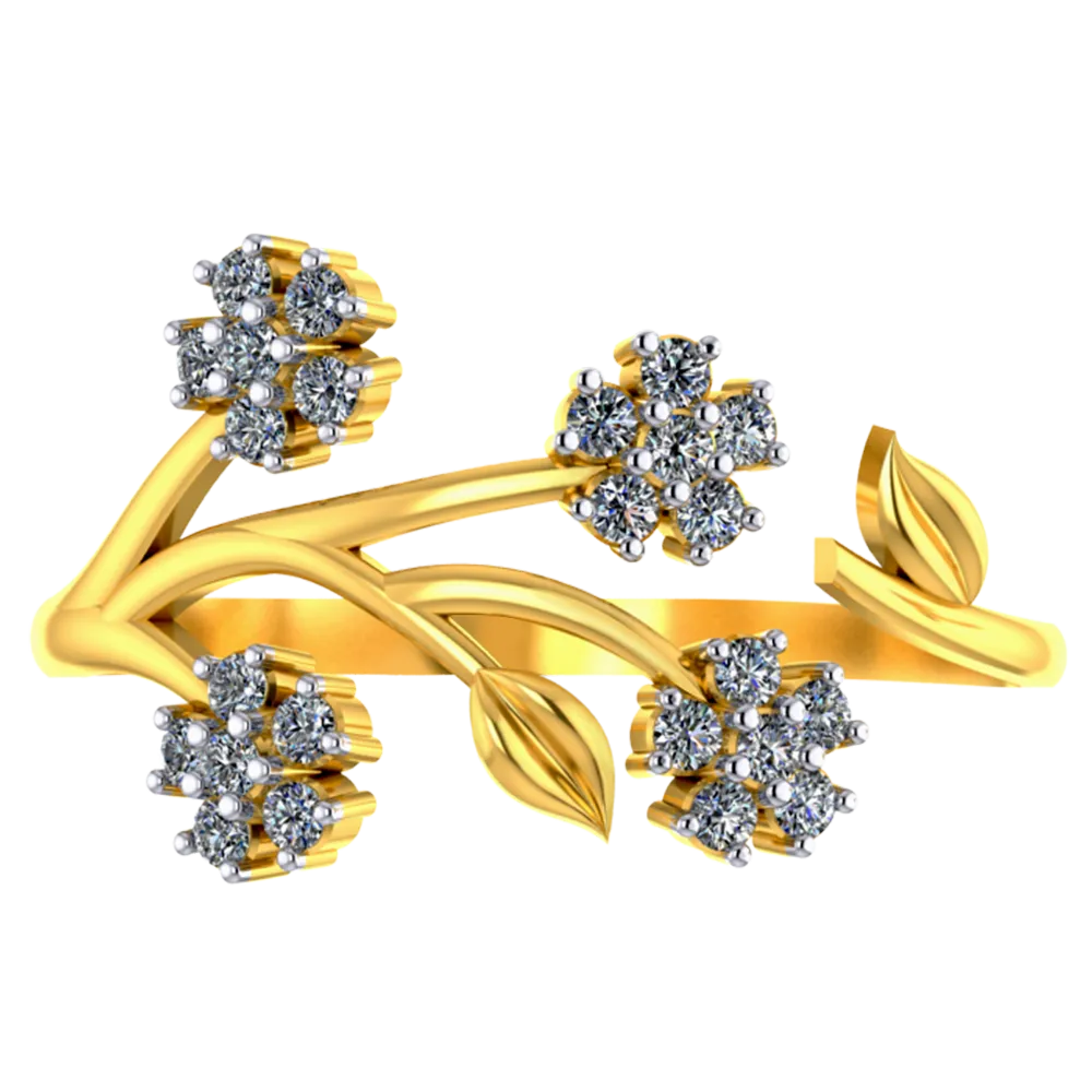Exquisite 14k Gold Flower Branch Design Diamond Ring For Women