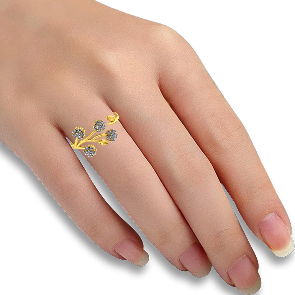 Exquisite 14k Gold Flower Branch Design Diamond Ring For Women