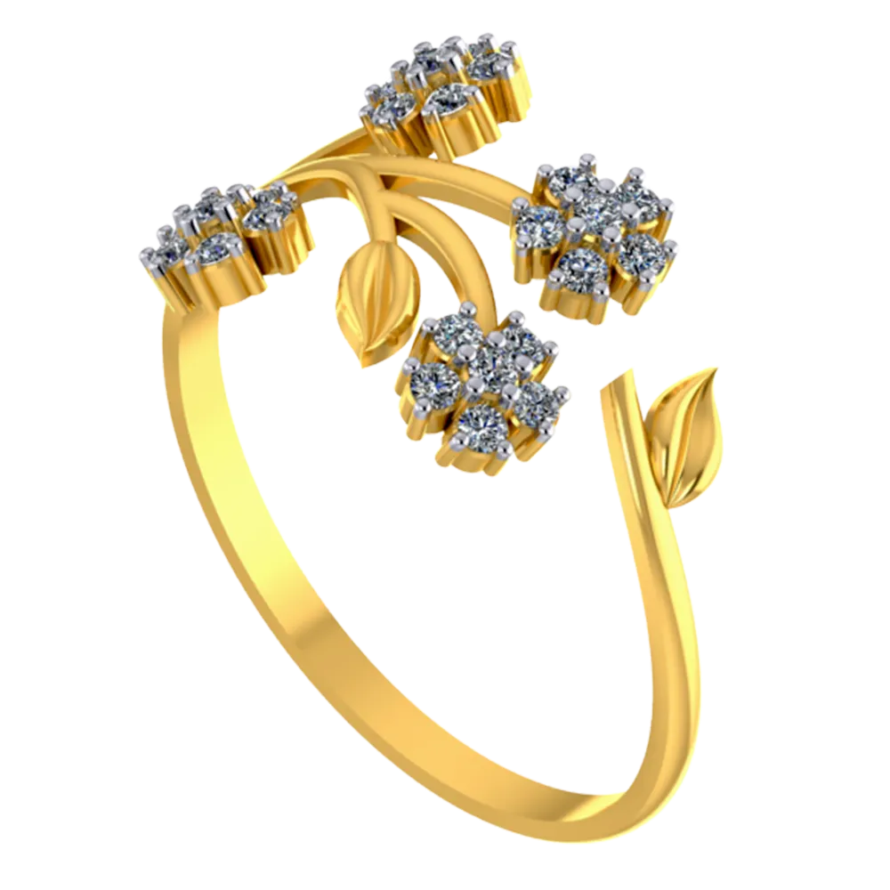 Exquisite 14k Gold Flower Branch Design Diamond Ring For Women