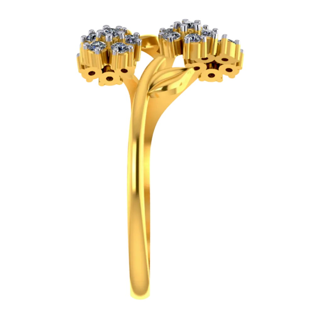 Exquisite 14k Gold Flower Branch Design Diamond Ring For Women