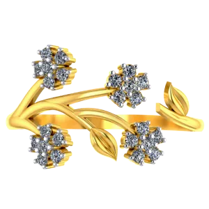 Exquisite 14k Gold Flower Branch Design Diamond Ring For Women