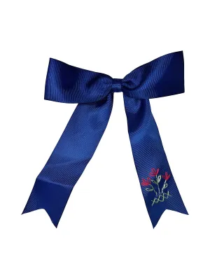 Floral Embroidered Navy Bow
