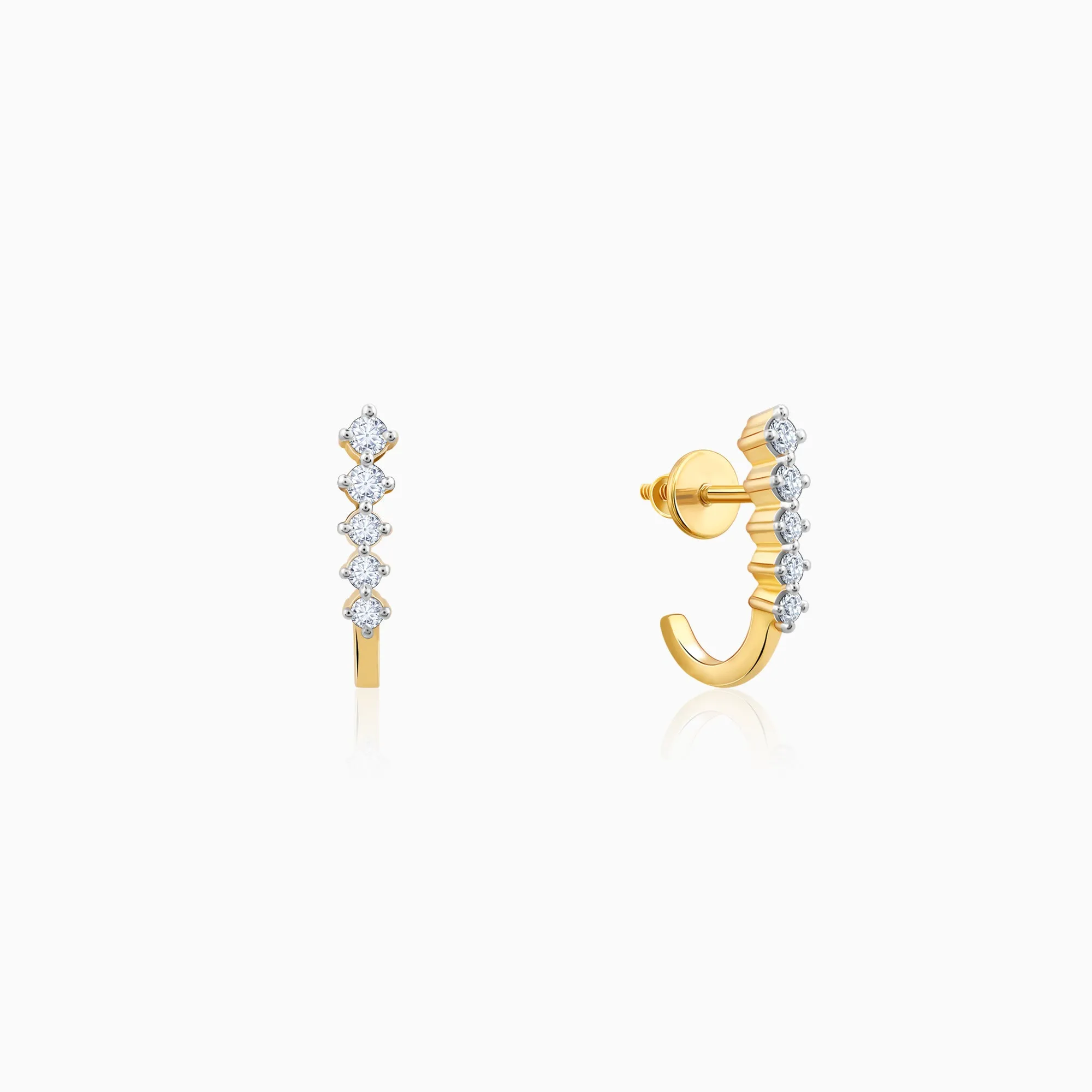 Gold Classic Diamond J Hoop Earrings
