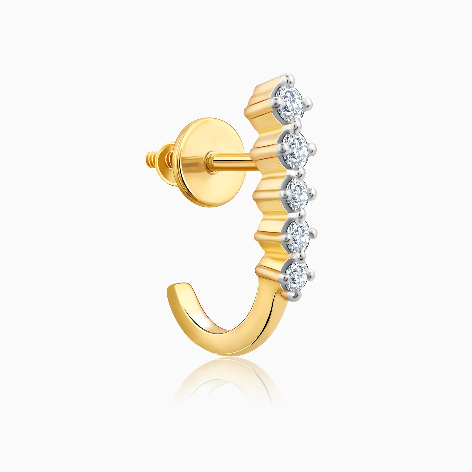 Gold Classic Diamond J Hoop Earrings