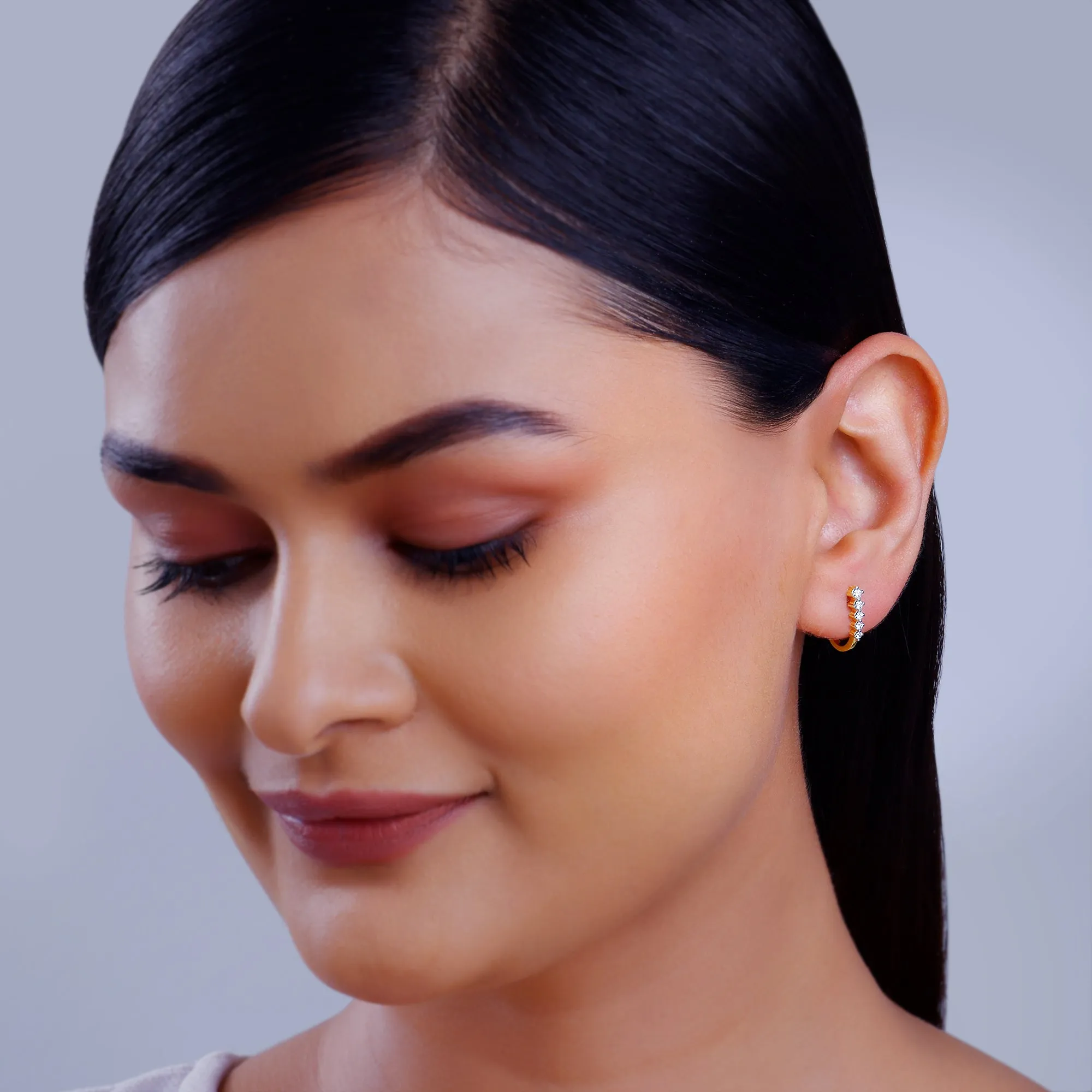 Gold Classic Diamond J Hoop Earrings