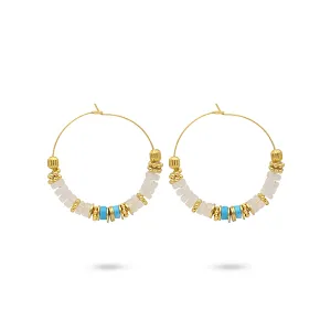 Gold earrings 18k yellow gold assembled with Moonstone and Turquoise