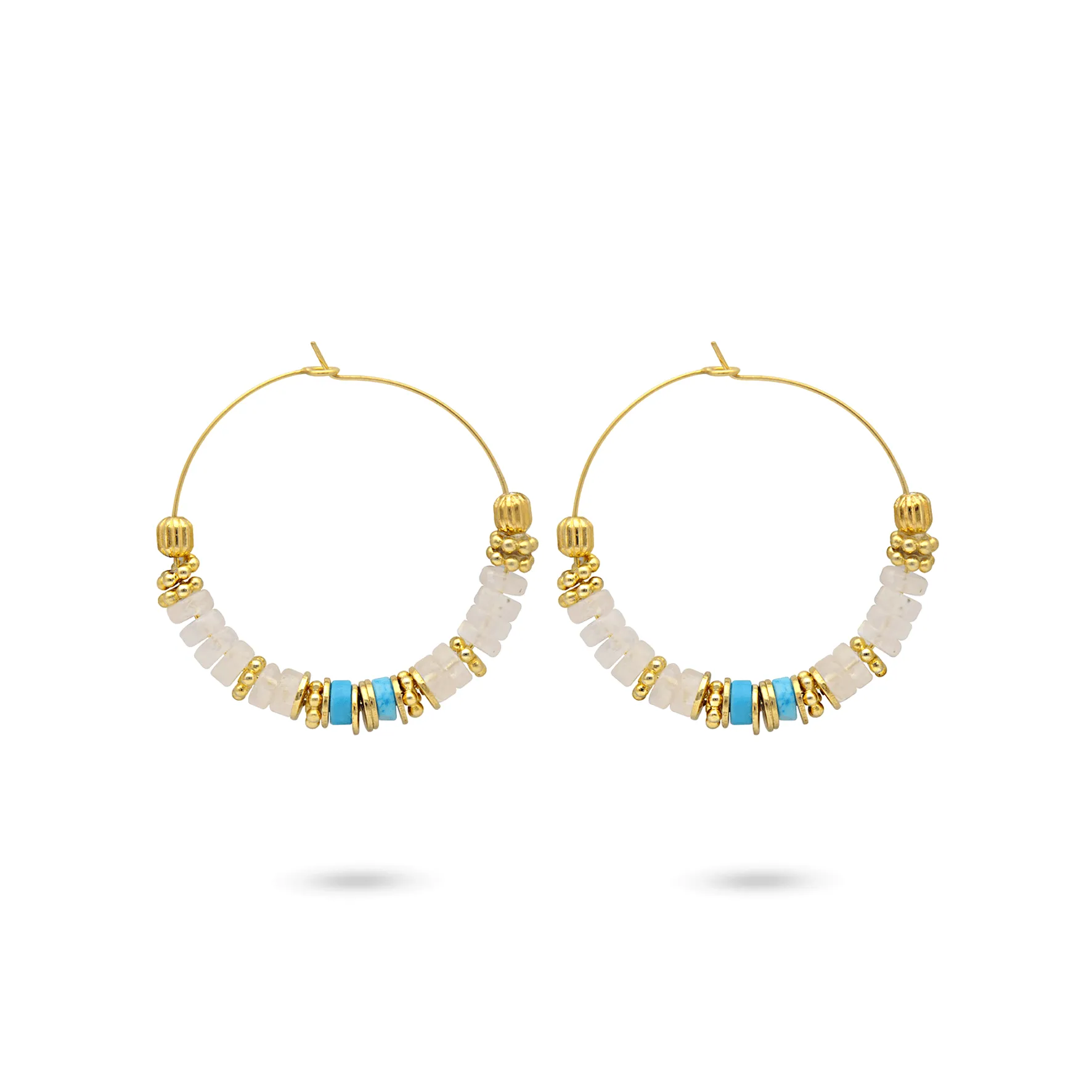 Gold earrings 18k yellow gold assembled with Moonstone and Turquoise