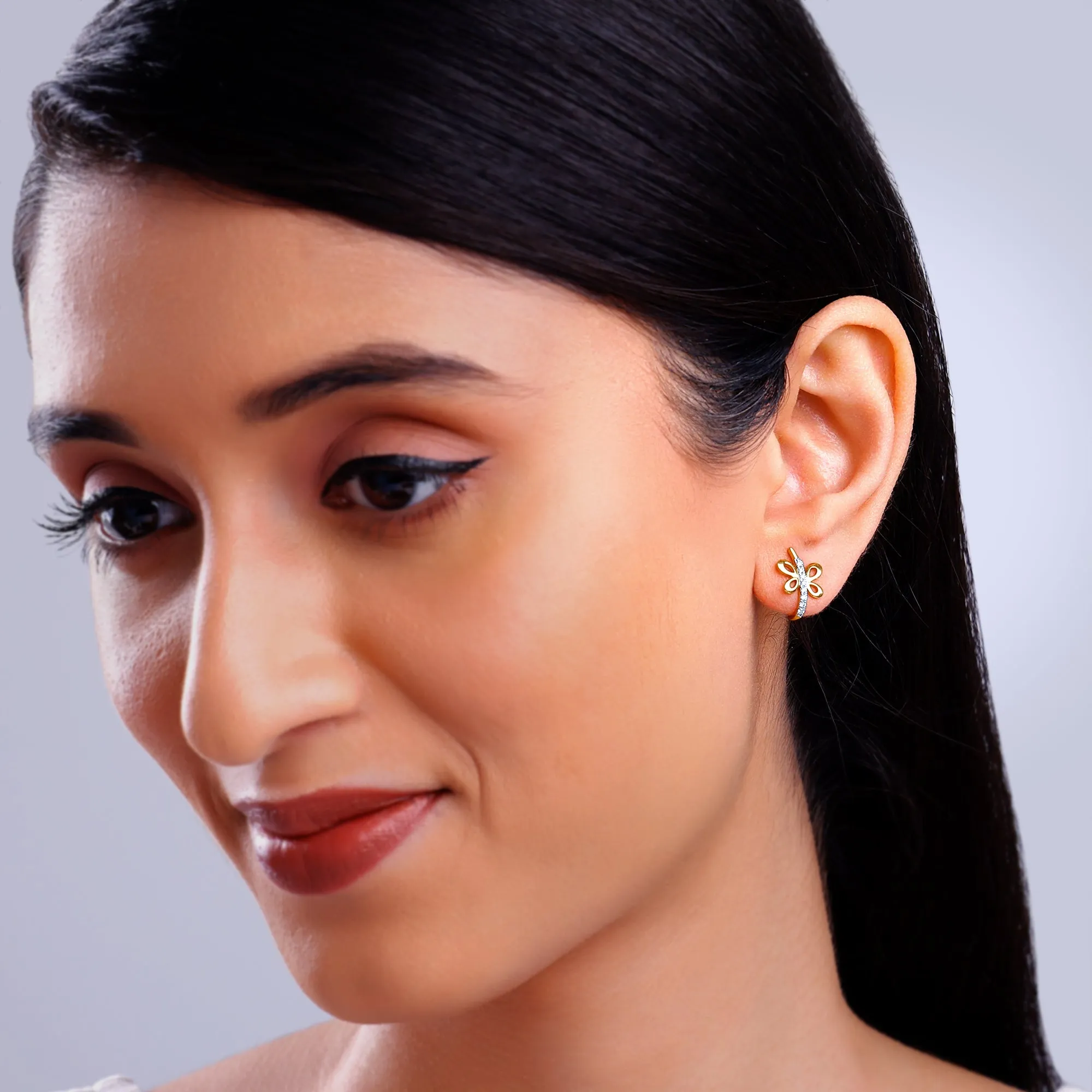 Gold Fides J-hoop Diamond Earrings