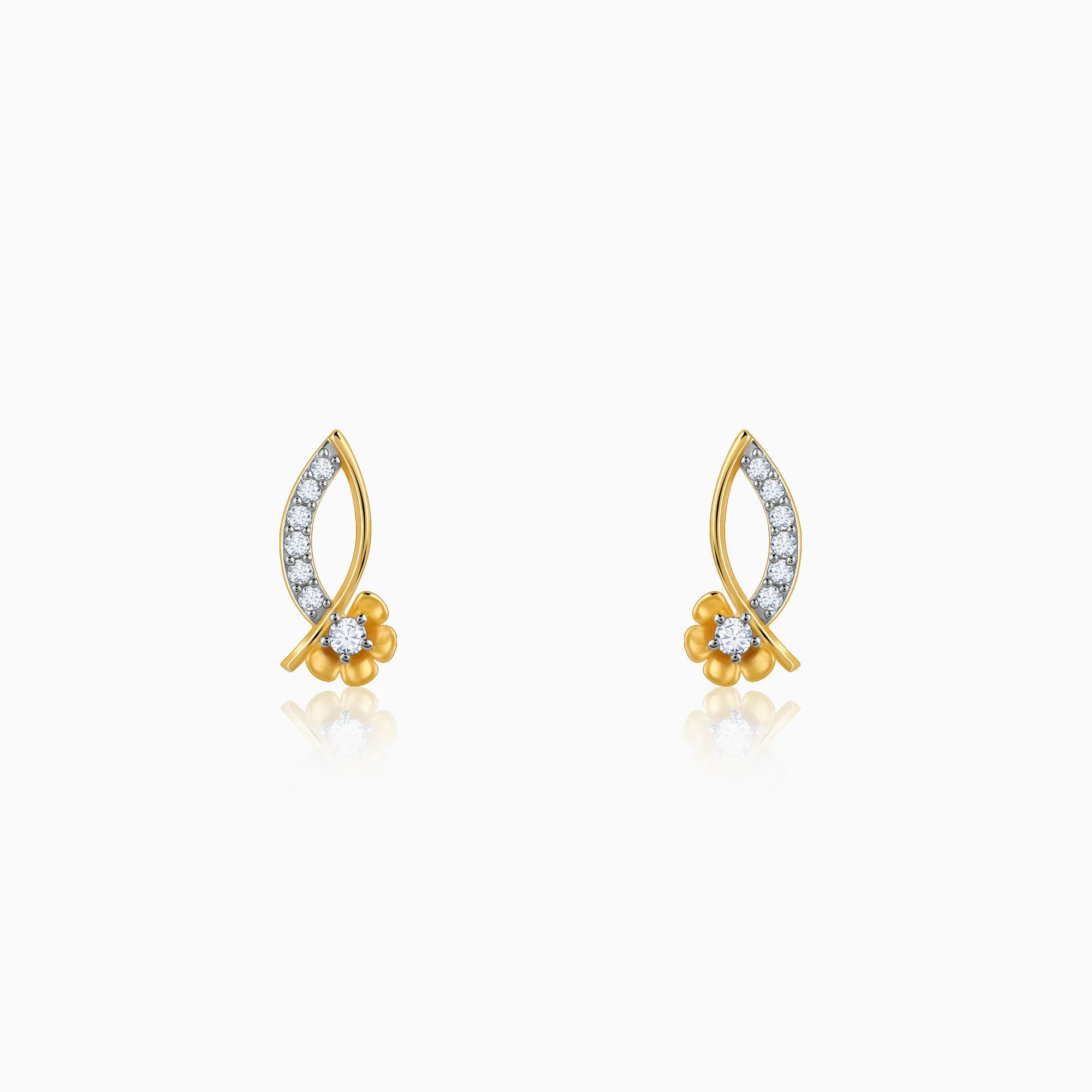 Gold Funky Florals Diamond Earrings